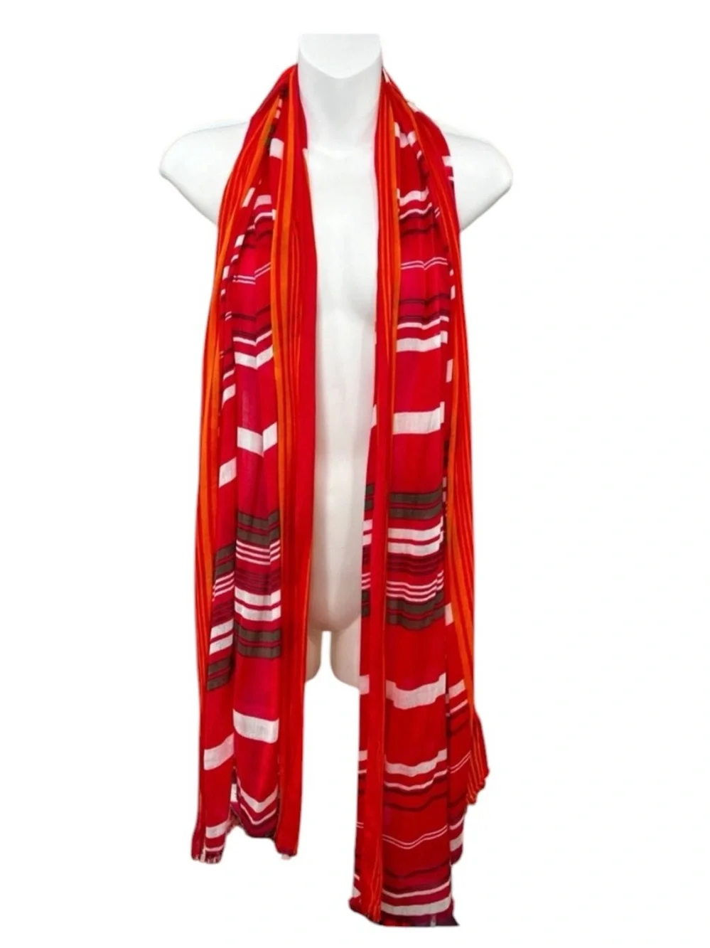 Banana Republic Stripe Fun Teaberry Red Orange Viscose Long Scarf NWT